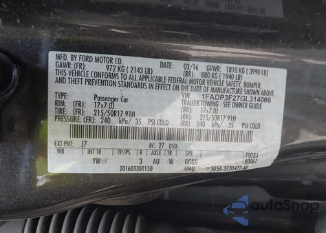 2016 Ford Focus Se from USA, damaged, VIN 1FADP3F27GL314069